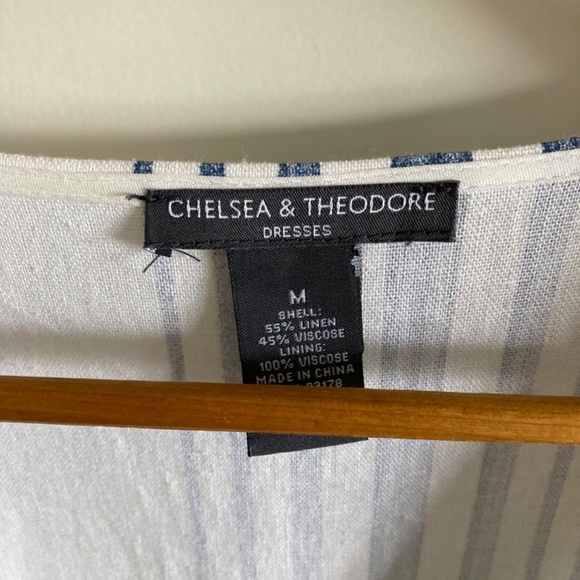 Chelsea and Theodore Lovely Blue and White Stripped Linen + viscose Dress Sz Med - Picture 3 of 9